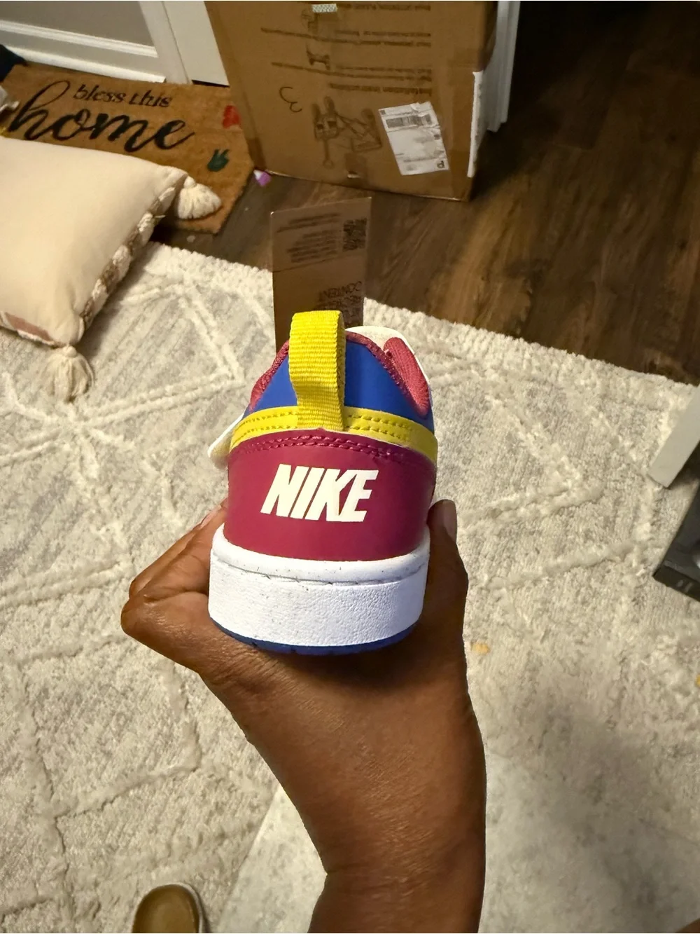 Kids Colorblock Sneakers with Hook-and-Loop Strap — White, Pink, Blue & Yellow